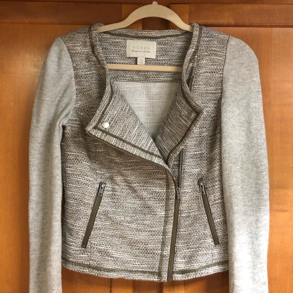 Hinge Grey Tweed/Knit Moto Jacket
